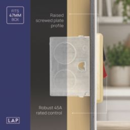 LAP  45A 2-Gang DP Cooker Switch & 13A Switched Socket Satin Brass  with Black Inserts
