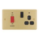 LAP  45A 2-Gang DP Cooker Switch & 13A Switched Socket Satin Brass  with Black Inserts