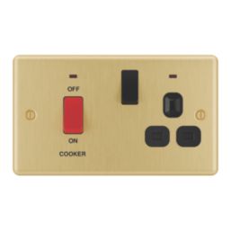 LAP  45A 2-Gang DP Cooker Switch & 13A Switched Socket Satin Brass  with Black Inserts