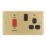 LAP  45A 2-Gang DP Cooker Switch & 13A Switched Socket Satin Brass  with Black Inserts