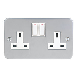 13A 2-Gang SP Switched Metal Clad Socket  with White Inserts