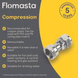 Flomasta  Brass Compression Straight Tap Connector 15mm x 1/2"
