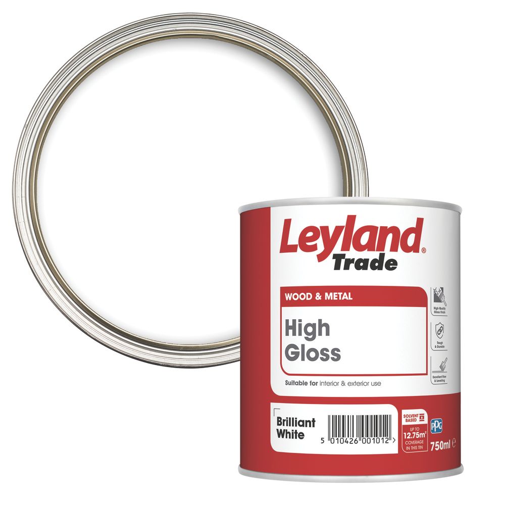 Leyland Trade High Gloss Brilliant White Trim Paint 750ml Screwfix
