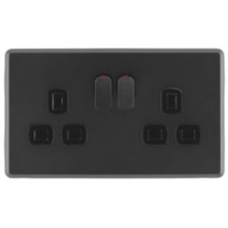 Arlec  13A 2-Gang SP Switched Socket Charcoal  with Black Inserts
