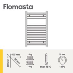 Flomasta 800mm x 500mm 925BTU Chrome Flat  Towel Radiator