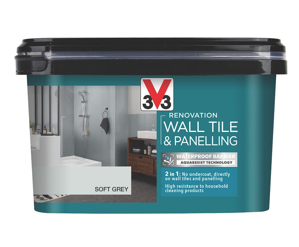 V33 2Ltr Soft Grey Satin Tile Paint - Screwfix