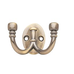 Decohooks Two Prong Wide Ball End Hook Antique Brass 45mm