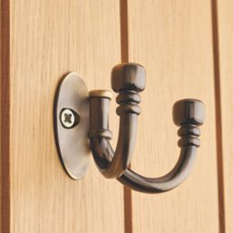 Decohooks Two Prong Wide Ball End Hook Antique Brass 45mm