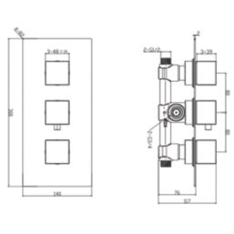 ETAL Veda Concealed 3 Outlets Thermostatic Chrome Shower Valve With Diverter
