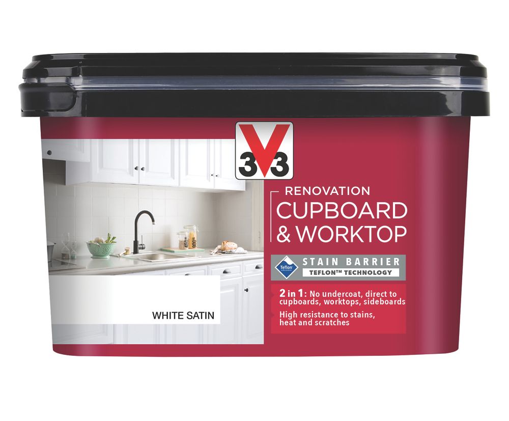 V33 2Ltr White Satin Kitchen Cupboard Paint Screwfix