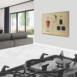 LAP  45A 2-Gang 2-Pole Cooker Switch & 13A DP Switched Socket Antique Brass with LED with Black Inserts