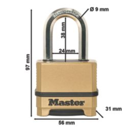 Master Lock Excell Weatherproof  Combination  Padlock Brass 56mm