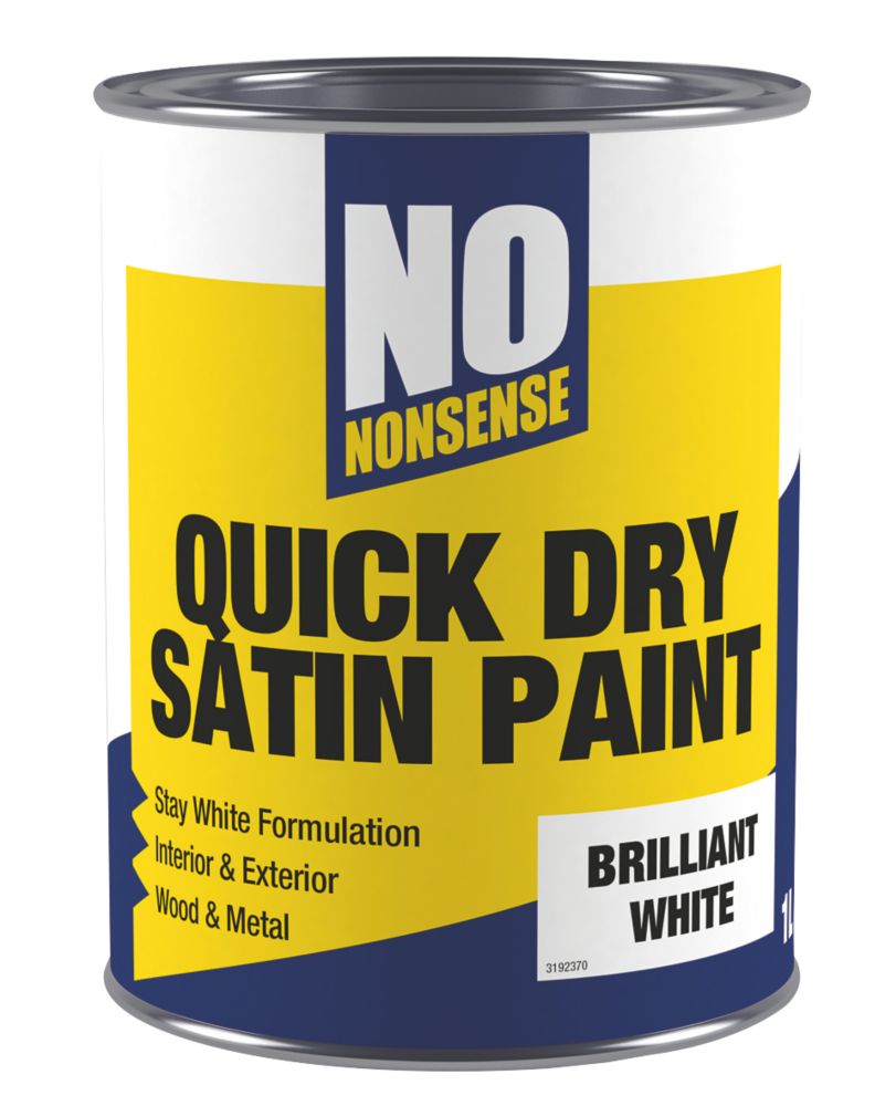 No Nonsense 1Ltr Brilliant White Satin WaterBased Trim Paint Screwfix