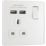 British General Evolve 13A 1-Gang SP Switched Socket + 2.1A 10.5W 2-Outlet Type A USB Charger Pearlescent White with White Inserts