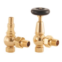 Arroll UK-20 15mm x 1/2" Brass Angled & L/S Traditional Manual Radiator Valve & Lockshield