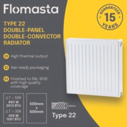 Flomasta 500mm x 600mm 3013BTU White Type 22 Convector Radiator