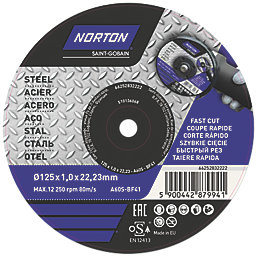 Norton  Metal Cutting Disc 5" (125mm) x 1mm x 22.23mm 5 Pack
