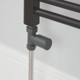 Flomasta  15mm x 1/2" Black Straight Modern Manual Radiator Valve & Lockshield  2 Pack