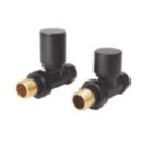 Flomasta  15mm x 1/2" Black Straight Modern Manual Radiator Valve & Lockshield  2 Pack