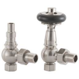 Arroll UK-28 15mm x 1/2" Brushed Nickel Angled Traditional Thermostatic Radiator Valve & Lockshield