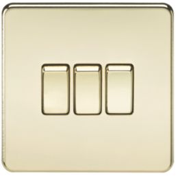 Knightsbridge  10AX 3-Gang 2-Way Light Switch  Polished Brass