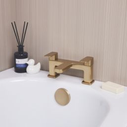 ETAL Lanza Brushed Brass 174mm Deck Mounted Lever 2 Tap Holes Bath Mixer Tap