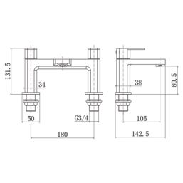 ETAL Lanza Brushed Brass 174mm Deck Mounted Lever 2 Tap Holes Bath Mixer Tap