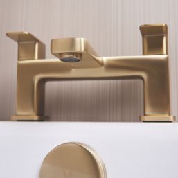 ETAL Lanza Brushed Brass 174mm Deck Mounted Lever 2 Tap Holes Bath Mixer Tap