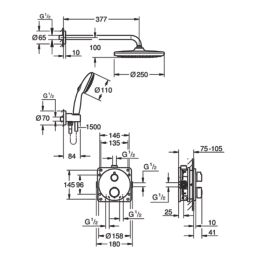Grohe Precision 250 Round HP Rear-Fed Concealed Matt Black Thermostatic Shower System
