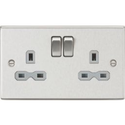 Knightsbridge  13A 2-Gang DP Switched Double Socket Brushed Chrome  with Colour-Matched Inserts