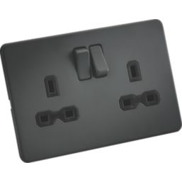 Knightsbridge  13A 2-Gang DP Switched Double Socket Anthracite  with Black Inserts