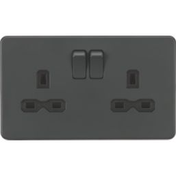 Knightsbridge  13A 2-Gang DP Switched Double Socket Anthracite  with Black Inserts