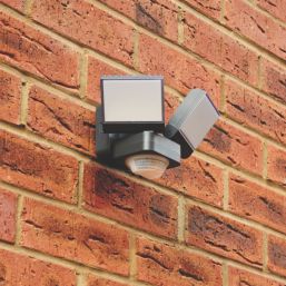 Brackenheath iSpot Swivel Outdoor LED Twin floodlight With PIR & Photocell Sensor Black 16.5W 2100lm