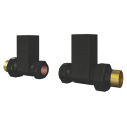 ETAL Swelt 15mm x 1/2" Satin Black Straight Designer Manual Radiator Valve Head & Body  2 Pack