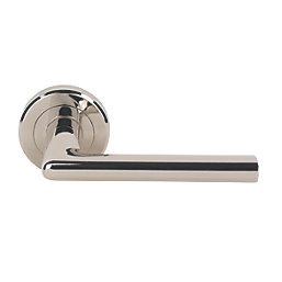 Smith & Locke Uno Fire Rated Lever on Rose Door Handles Pair Polished Nickel