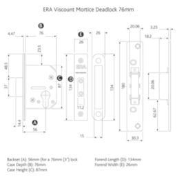 ERA  Polished Brass Euro Deadlock 61mm Case - 56mm Backset