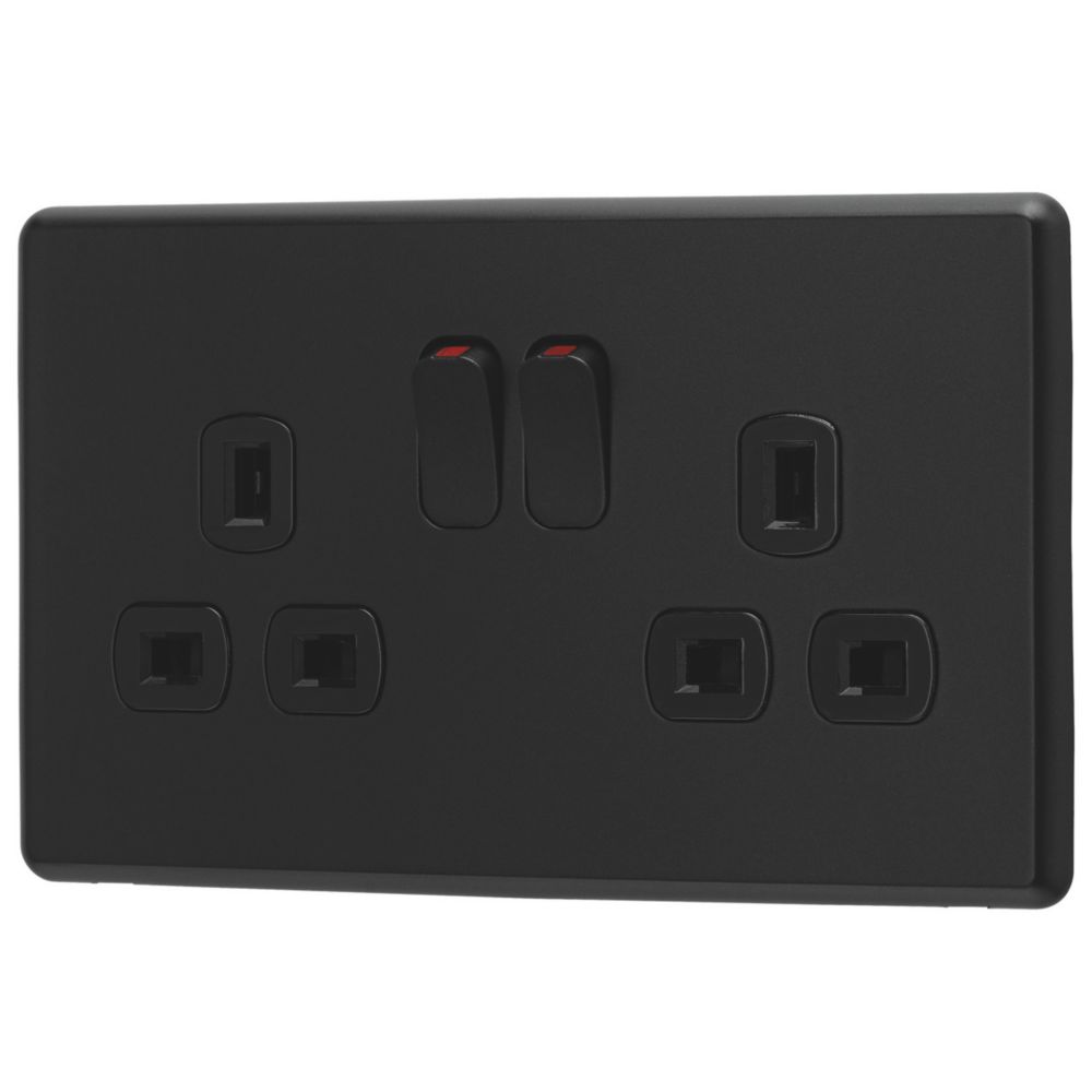 Arlec 13A 2-Gang SP Switched Socket Black with Colour-Matched Inserts ...