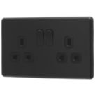 Arlec  13A 2-Gang SP Switched Socket Black  with Colour-Matched Inserts