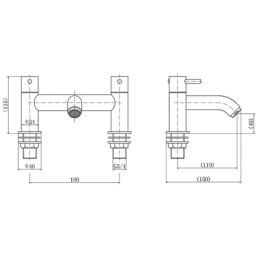 ETAL Bounce Chrome 142mm Deck Mounted Lever 2 Tap Holes Bath Mixer Tap