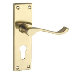 Smith & Locke  Fire Rated Euro Lock Door Handles Pair Polished Brass