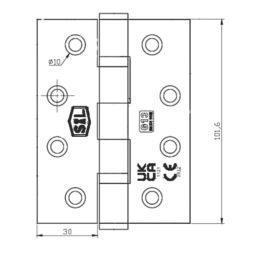 Smith & Locke  Satin Chrome Grade 13 Fire Rated Ball Bearing Door Hinges 102mm x 76mm 2 Pack