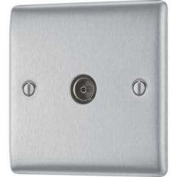 British General Nexus Metal 1-Gang Coaxial TV / FM Socket Brushed Steel