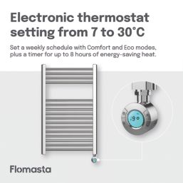 Flomasta 800mm x 500mm 853BTU Chrome Flat Electric Towel Radiator