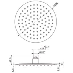 Highlife Bathrooms  Swivel & Tilt Round Rainfall Shower Head Matt Black 200mm