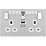 British General Evolve 13A 2-Gang SP Switched Double Socket w/ WiFi Extend + 2.1A 10.5W 1-Outlet Type A USB Charger Brushed Steel with White Inserts