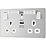 British General Evolve 13A 2-Gang SP Switched Double Socket w/ WiFi Extend + 2.1A 10.5W 1-Outlet Type A USB Charger Brushed Steel with White Inserts