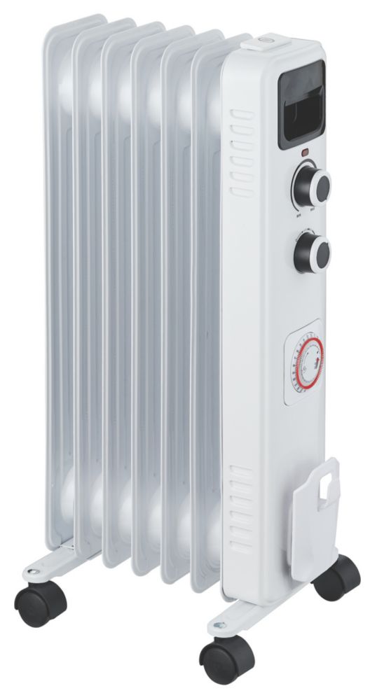 1500W Electric Freestanding 7Fin OilFilled Radiator with Timer White