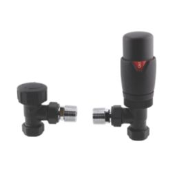 ETAL Danva 15mm x 1/2" Anthracite Angled & L/S Modern Thermostatic Radiator Valve & Lockshield