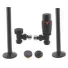 ETAL Danva 15mm x 1/2" Anthracite Angled & L/S Modern Thermostatic Radiator Valve & Lockshield
