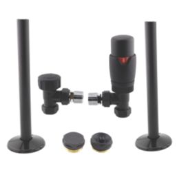 ETAL Danva 15mm x 1/2" Anthracite Angled & L/S Modern Thermostatic Radiator Valve & Lockshield